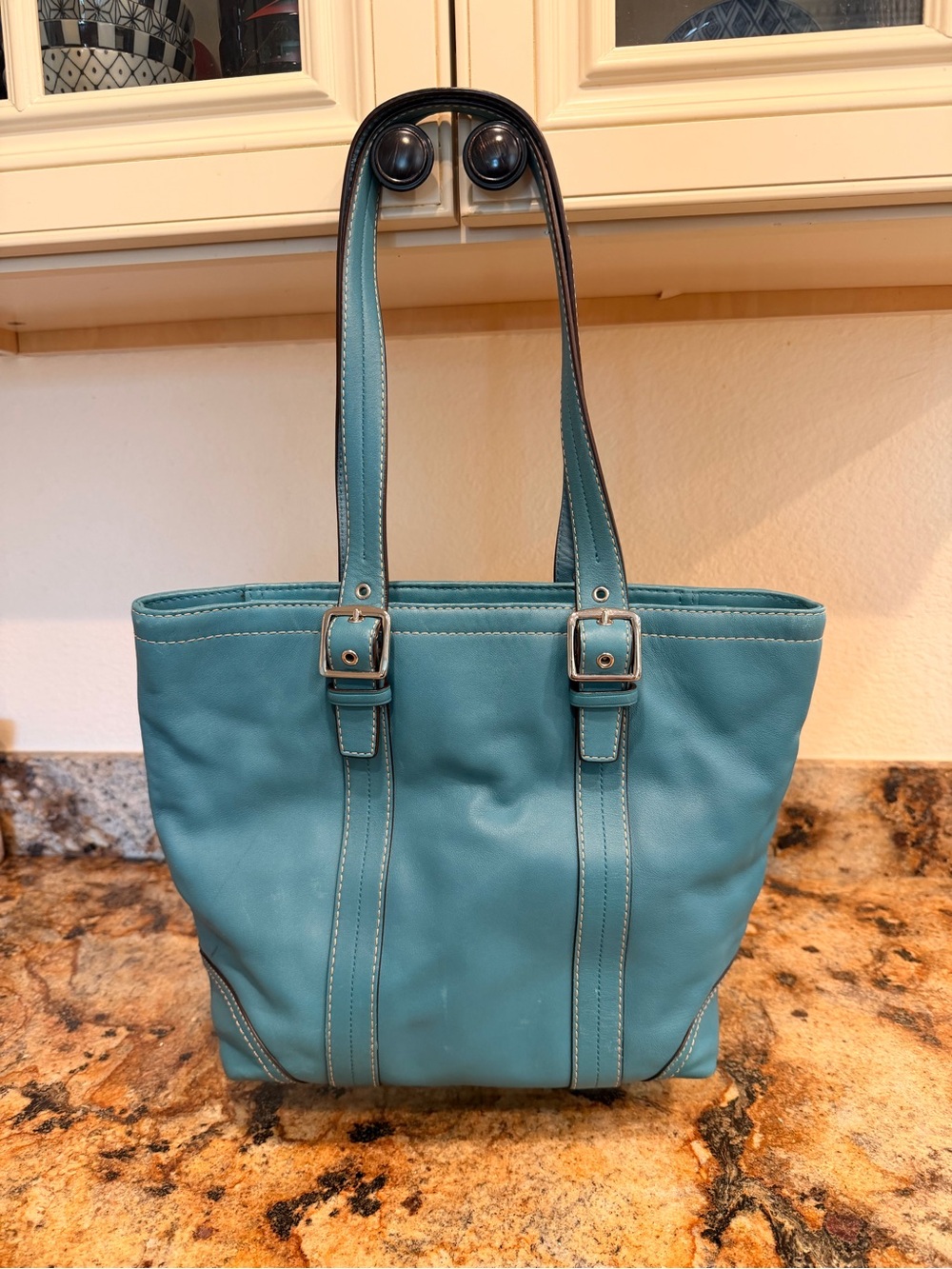 Coach Teal Leather Tote Bag - Picture 2 of 6